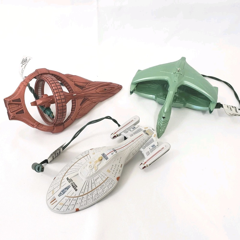 3 Hallmark Star Trek Ornaments  Romulan 1995  Voyager 1996 Vulcan 2004